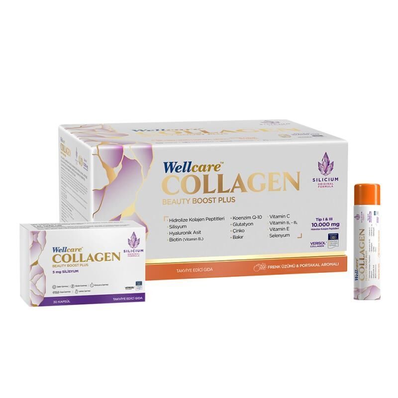 Wellcare Collagen Beauty Plus 10000 mg Frenk Üzümü & Portakal 30 Tüp x 40 ml + 30 Kapsül