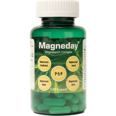 Magneday Magnezyum Bisglisinat Sitrat Malat Taurat P5P 120 Kapsül