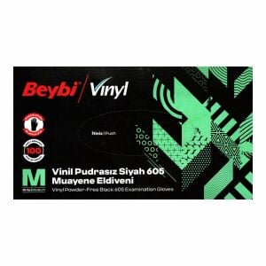 Beybi Vinil Pudrasız Muayene Eldiveni Siyah -M-  100 Adet