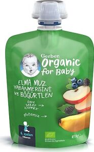 Gerber Organik Elma Muz Yaban Mersinli Böğürtlen Püresi 90 gr