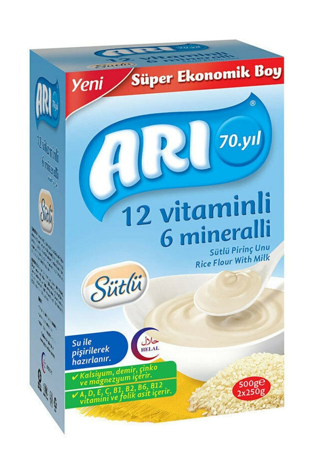 Arı Mama 12 Vitaminli 6 Mineralli Sütlü Pirinç Unu 500 gr - 12 Adet