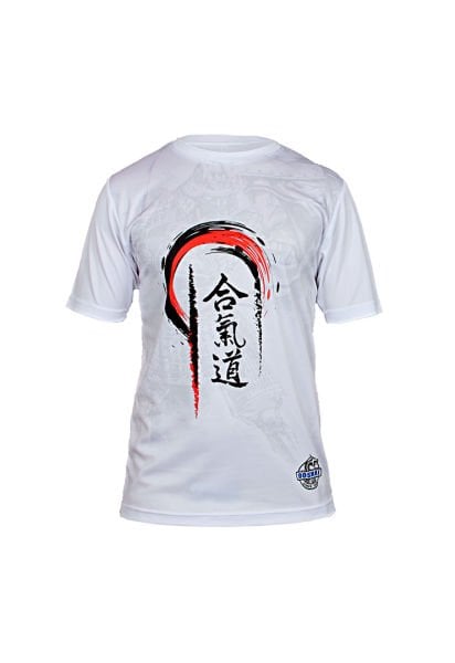 Dosmai Dijital Baskılı Aikido Bisiklet Yaka Spor T-Shirt AIT006 Beyaz - XL