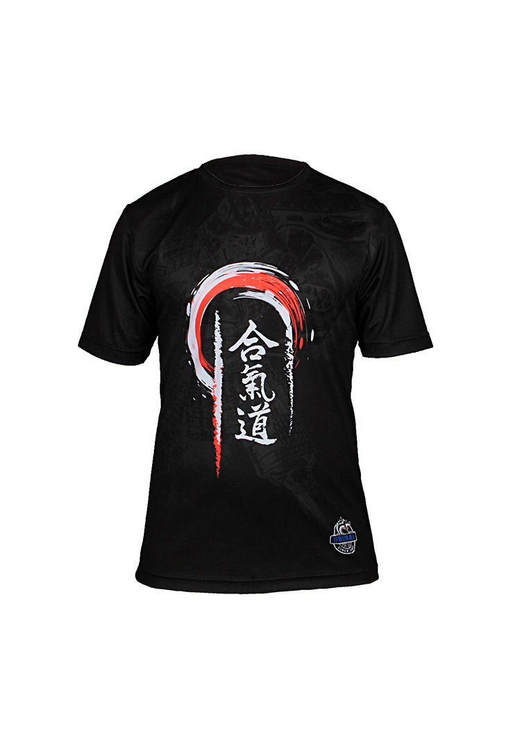 Dosmai Dijital Baskılı Aikido Bisiklet Yaka Spor T-Shirt AIT006 Siyah - XL