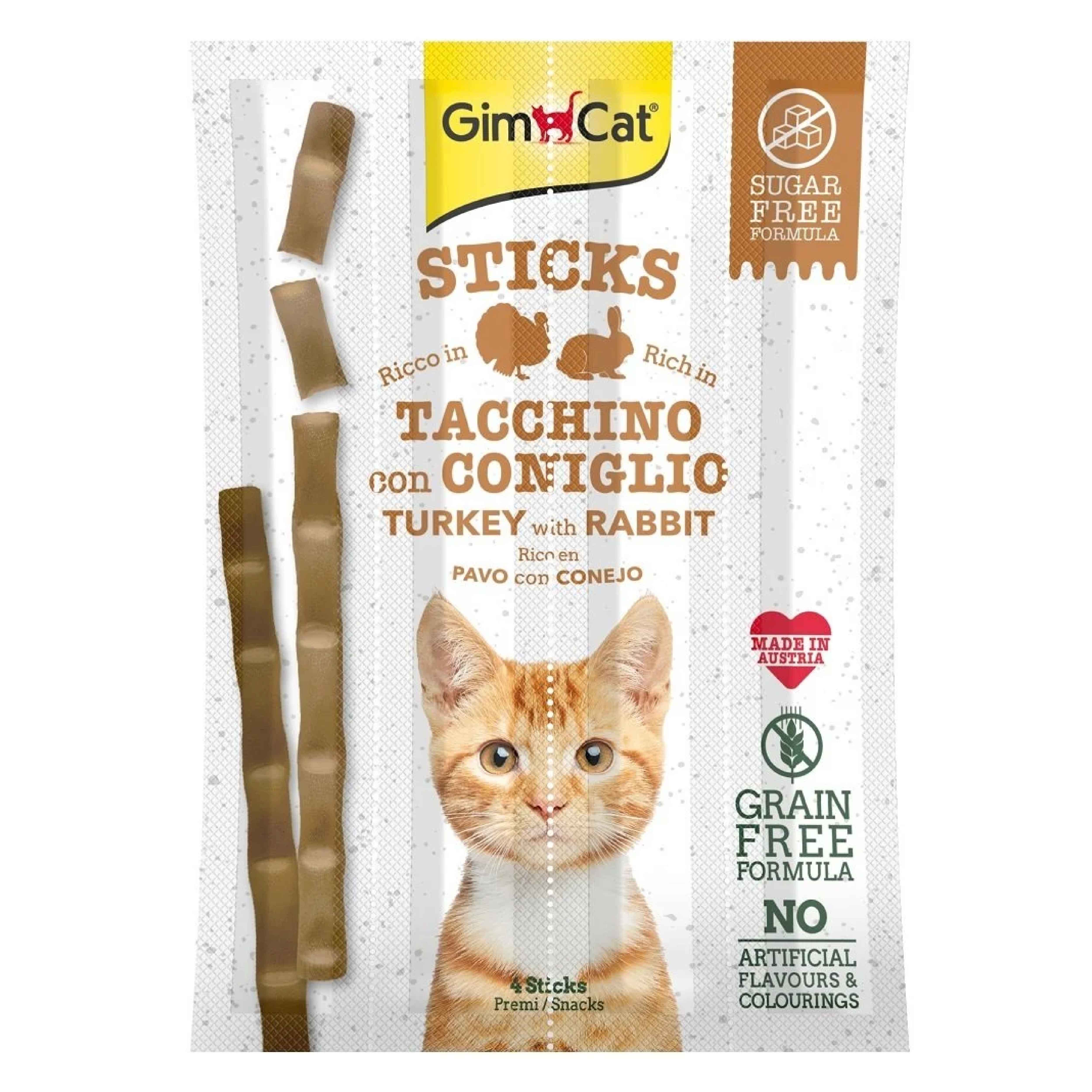 GimCat Sticks Hindi Etli Tavşan etli TAHILSIZ Ödül Çubukları 20 gr