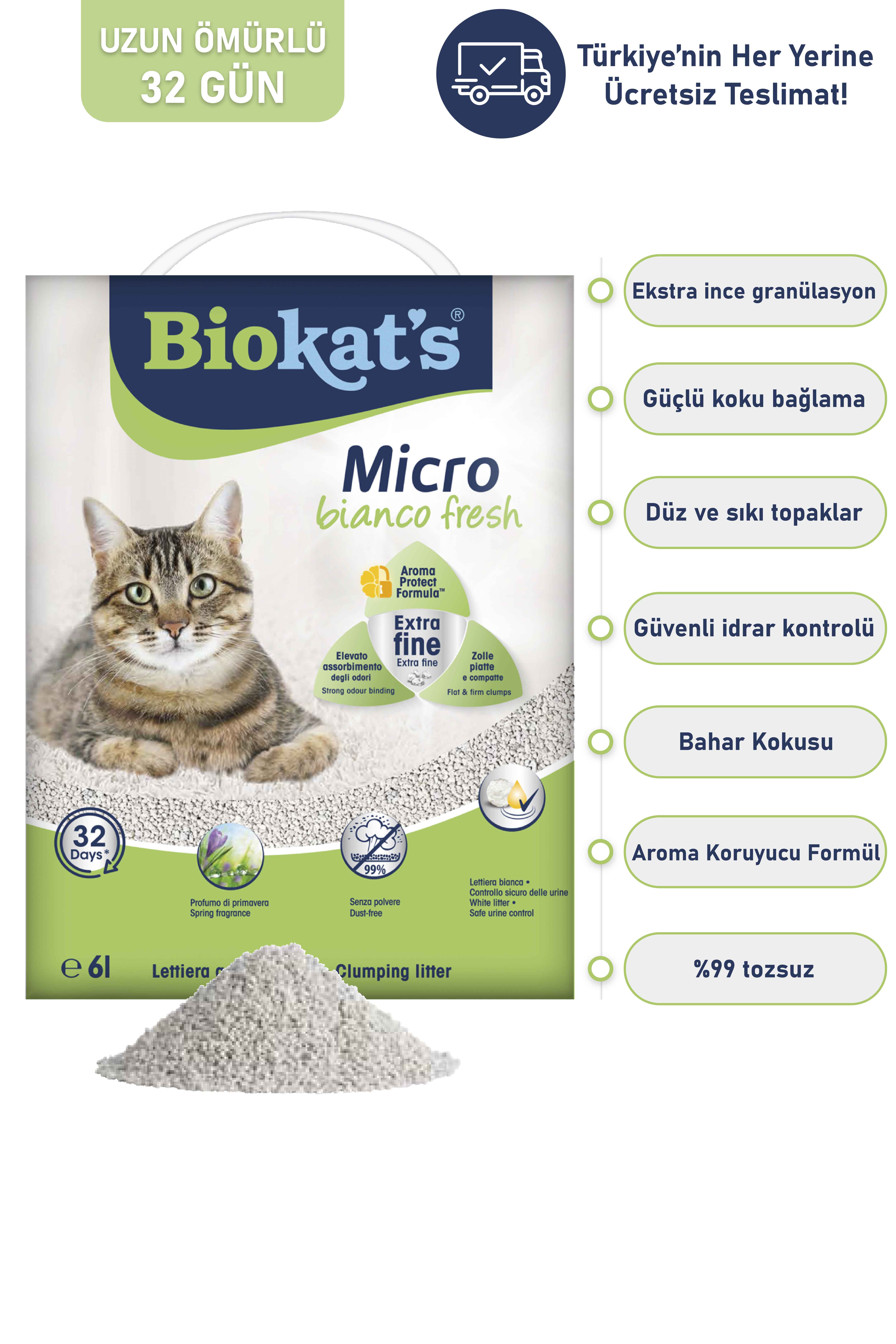 Biokats Kedi Kumu Micro Bianco Fresh 6lt