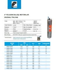 Felsom FMO4 020M   2Hp 220V  4'' Dalgıç Motor (Orjinal İtalyan)