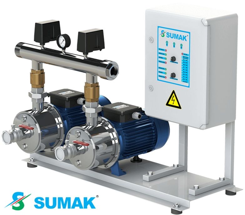 Sumak SMINOX12B220/2 2X1.6 kW  380V  Çift Pompalı Emişli  Kademeli Paslanmaz Yatay Hidrofor
