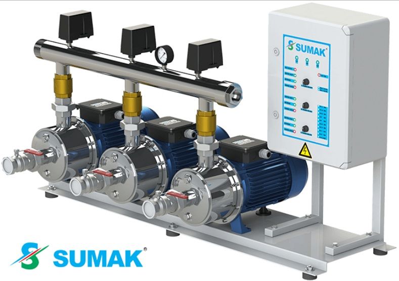 Sumak SMINOX12C300/3 T 3X2.2 kW  380V Üç pompalı Emişli  Kademeli Paslanmaz Yatay Hidrofor