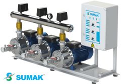 Sumak SMINOX12C300/3 T 3X2.2 kW  380V Üç pompalı Emişli  Kademeli Paslanmaz Yatay Hidrofor