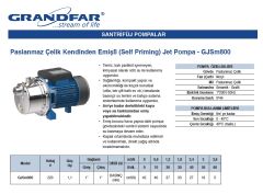 Grandfar  GJSm800  1.1Hp 220V  Paslanmaz Çelik Gövdeli Kendinden Emişli Jet Pompa