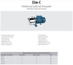 Aquastrong EJm81C       0.6kW 220V  Paslanmaz Çelik Gövdeli Kendinden Emişli Jet Pompa