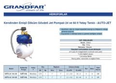Grandfar AUTO-Jet 100-24lt  24 Litre Yatay Tanklı 1Hp 220V Jet Pompalı Paket Hidrofor