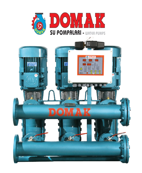 DOMAK KPDR65A‐3 TÜ - 3x40 HP 380V ÜÇ POMPALI DÜŞEY MİLLİ DÖKÜM GÖVDELİ  HİDROFOR