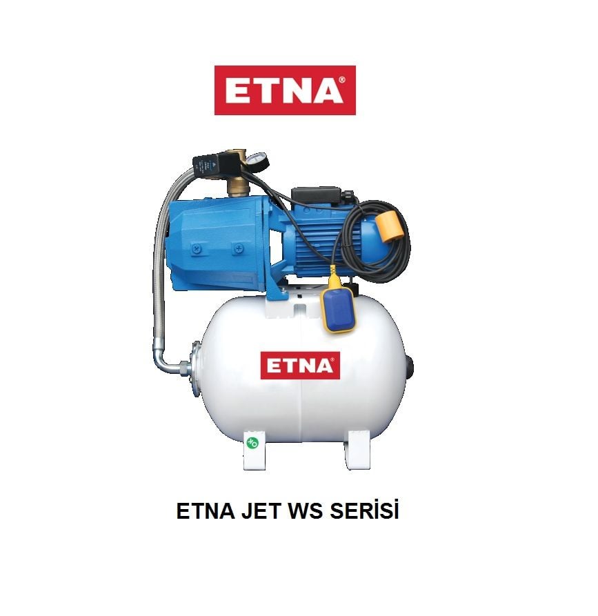 Etna JET 200-50WS  2Hp 220V Döküm Gövdeli Kendinden Emişli Jet Pompalı Yatık Tanklı Paket Hidrofor - 50 Litre Değiştirilebilir Membranlı Tanklı