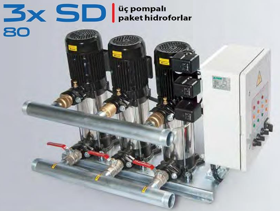 STAR 3xSD 80/5 T 3x1 HP 380V DÜŞEY MİLLİ ÜÇ POMPALI  PAKET HİDROFOR (3 POMPALI)