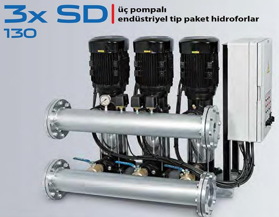 STAR 3xSD 130/7 T 3x10 HP 380V DÜŞEY MİLLİ ÜÇ POMPALI  PAKET HİDROFOR (3 POMPALI)