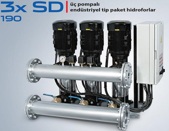STAR 3xSD 190/4  3x20 HP 380V DÜŞEY MİLLİ ÜÇ POMPALI  ENDÜSTRİYEL TİP PAKET HİDROFOR (3 POMPALI)