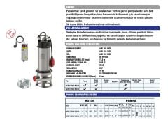 SUMAK, SDFV 20/2 İNOX, 220V, 2.2HP, PASLANMAZ, FOSEPTİK DALGIÇ POMPA