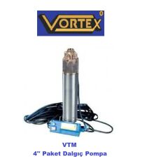 Vortex VTM 15 M  1.5Hp 220V Kendinden 20 metre Kablolu ve Kumanda Panolu Kademeli 4\'\' Paket Dalgıç Pompa (Silisyum keçe-NSK rulmanlı-Bronz fanlı)