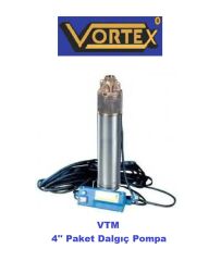 Vortex VTM 15 M  1.5Hp 220V Kendinden 20 metre Kablolu ve Kumanda Panolu Kademeli 4'' Paket Dalgıç Pompa (Silisyum keçe-NSK rulmanlı-Bronz fanlı)