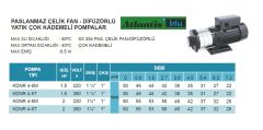 Atlantis Blu KDNR 4-5M    1.5Hp 220V  Paslanmaz Çelik Fan ve Difüzörlü Yatık Çok Kademeli Pompa (SS 304)