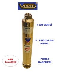 Vortex 4 GM - 14  1Hp  4'' Noril Fanlı Krom Başlıklı Derin Kuyu Çıplak Tek Dalgıç Pompa (Pompa Kademesi)