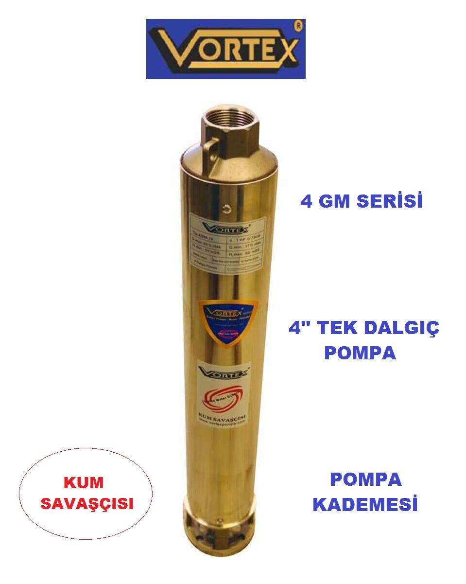 Vortex 6 GM - 10  1Hp  4'' Noril Fanlı Krom Başlıklı Derin Kuyu Çıplak Tek Dalgıç Pompa (Pompa Kademesi)