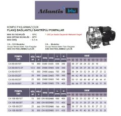 ATLANTİS BLU  CA 65-50/7.5T/316 - 7.5 HP 380V KOMPLE PASLANMAZ ÇELİK FLANŞ  BAĞLANTILI SANTRİFÜJ POMPA