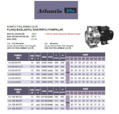 ATLANTİS BLU  CA 65-50/10T/316 - 10 HP 380V KOMPLE PASLANMAZ ÇELİK FLANŞ  BAĞLANTILI SANTRİFÜJ POMPA