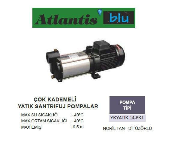 Atlantis Blu YKYATIK 14-6KT   3Hp 380V  Yatık Milli Çok Kademeli Santrifüj Pompa
