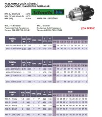 ATLANTİS MİX 4-0.75/4KT/316 - 1 HP 380V PASLANMAZ ÇELİK GÖVDELİ ÇOK KADEMELİ SANTRİFÜJ POMPA