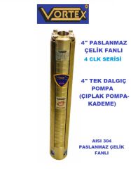 Vortex 4 CLK 3A-22  2Hp  4\'\' Paslanmaz Çelik Fanlı Derin Kuyu Çok Kademeli Çıplak Tek Dalgıç Pompa (Pompa Kademesi - Aisi 304)