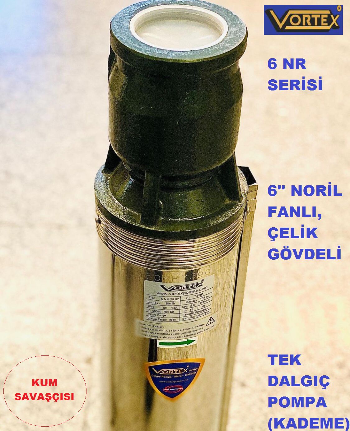 Vortex 6 NR 42-07  12.5Hp  6\'\' Noril Fanlı Çok Kademeli Çelik Gövdeli Derin Kuyu Sondaj Çıplak Tek Dalgıç Pompa (Pompa Kademe)