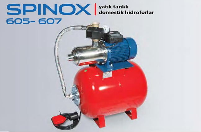 STAR SPİNOX 807 T+PANO 1.5 HP 380V 100 LT YATIK TANKLI PASLANMAZ ÇELİK KADEMELİ PAKET HİDROFOR