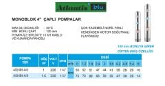 Atlantis Blu 4 SNM 4/8  1.5Hp 220V  4\'\' Çaplı Monoblok Çok Kademeli Dalgıç Pompa - 10 metre kablolu ve panolu (1 ¼\'\' Çıkışlı-Noril Fanlı / Kendinden motor soğutmalı)