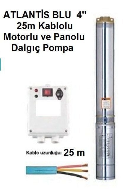 Atlantis Blu 4SDM414   1.5Hp 220V   4\'\'  Dalgıç Pompa  (25m kablolu, motorlu, panolu)