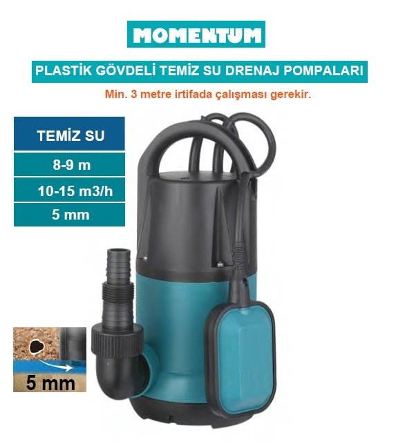 MOMENTUM PKS-400PE -400W-220V- PLASTİK GÖVDELİ TEMİZ SU DALGIÇ DRENAJ POMPASI