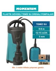 MOMENTUM PKS-400P -400W-220V- PLASTİK GÖVDELİ TEMİZ SU DRENAJ DALGIÇ  POMPASI