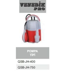 Venedik Pro QSB JH-400  400W 220V Plastik Gövdeli Temiz Su Drenaj Dalgıç Pompa (Alttan Çıkışlı)