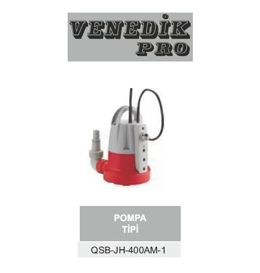 Venedik Pro QSB-JH-400AM-1  400W 220V Plastik Gövdeli Temiz Su Drenaj Dalgıç Pompa (Sensörlü)