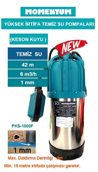 MOMENTUM PKS-1000F -1000W-220V- PASLANMAZ GÖVDELİ TEMİZ SU DRENAJ DALGIÇ  POMPASI