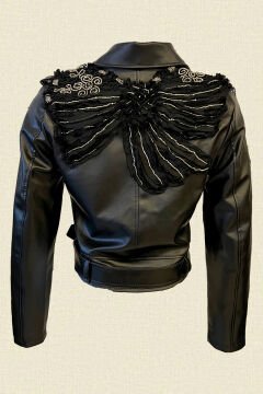Silver Bead Embroidered Black Leather Jacket
