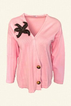 Copper Star Embroidered Pink Cardigan