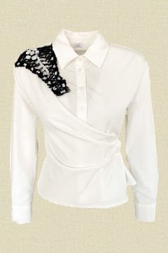 Siyah İşleme Detaylı Beyaz Gömlek