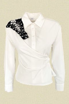 Black Embroidered Detailed White Shirt