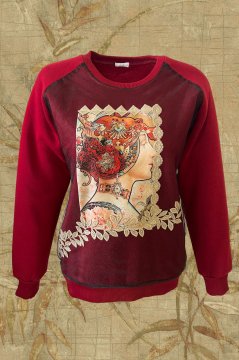 İngiliz Kadın Motifli Bordo Sweatshirt