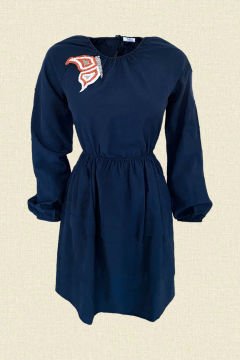 Orange Butterfly Embroidered Navy Blue Dress