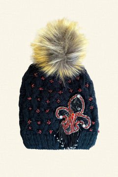 Red Bead Detailed Black Beret