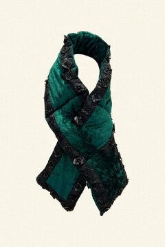 Black Embroidered Green Velvet Scarf