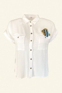 Fish Embroidered White Shirt